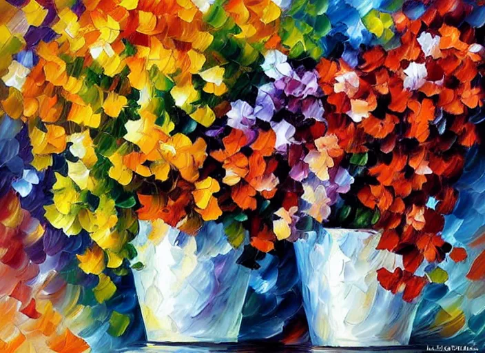 Prompt: A flowerpot designed by Leonid Afremov