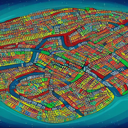 Prompt: map of a fantasy city, with color coded districts and names, highly detailed, illustration