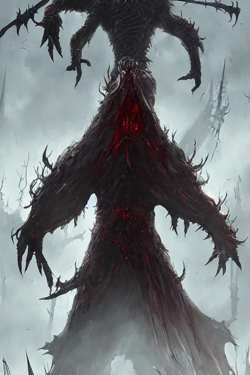 Image similar to a headless demon with unusually large arms as a Bloodborne boss, digital painting, WLOP, trending on artstation, 8k, epic composition, highly detailed, sharp focus