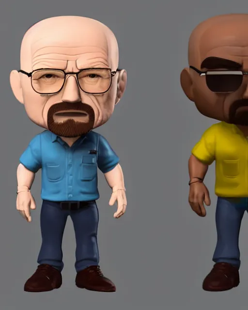 Image similar to full body 3d render of Walter White as a funko pop, studio lighting, white background, blender, trending on artstation, 8k, highly detailed