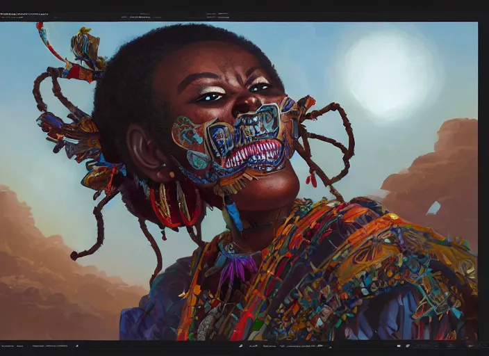 Image similar to highly detailed digital painitng of tribal afrikan voodoo kemetic mask, 2 d game fanart behance hd by jesper ejsing, by rhads, makoto shinkai and lois van baarle, ilya kuvshinov, rossdraws, global illumination, radiant light, detailed and intricate environment