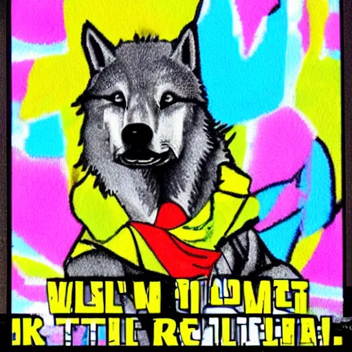 Prompt: retarded wolf, funny, colorful