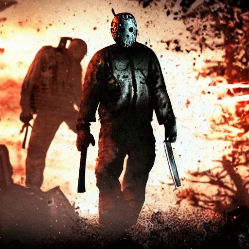 Image similar to Jason Voorhees in call of duty 4K detail