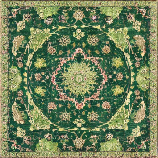 Prompt: 3 5 mm photo of green persian rug texture with huge kiwi fruits ornaments, hd pile, top view, symmetrical, beautiful, square