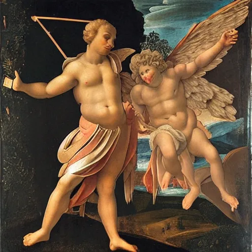 Prompt: benjamin netanyahu as cupid, baroque, rococo, by raphael and botticelli