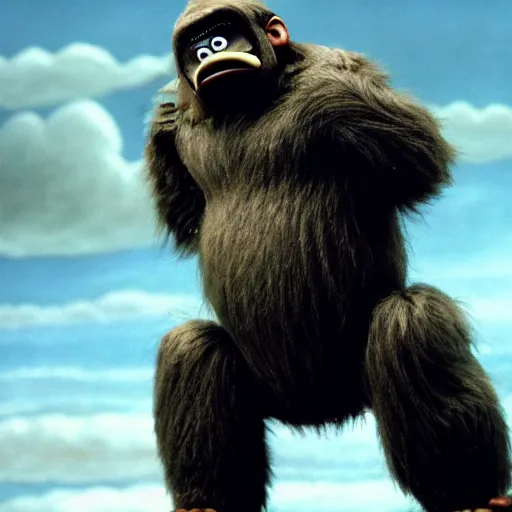 Prompt: mr. bean as king kong. movie still. cinematic lighting.