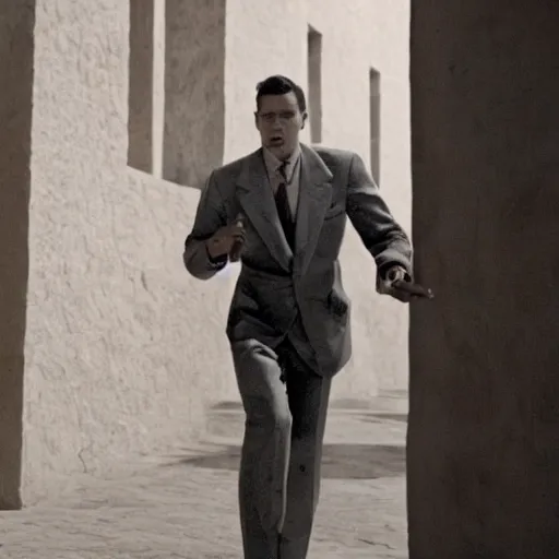 Image similar to Live Action Still of Jerma985 in Casablanca (film), real life, hyperrealistic, ultra realistic, realistic, highly detailed, epic, HD quality, 8k resolution, body and headshot, film still