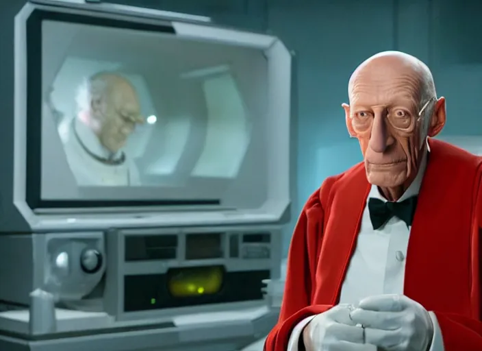 Prompt: film still of real life professor farnsworth in the scifi movie, 4 k