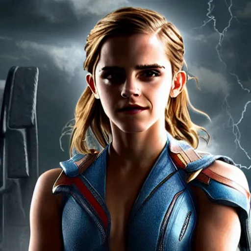 Prompt: photo of emma watson as zeus controlling thunderbolts