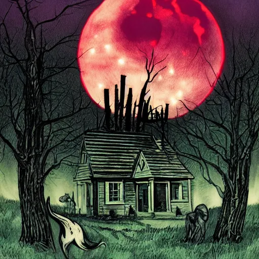 Prompt: howling hills, classic horror illustration