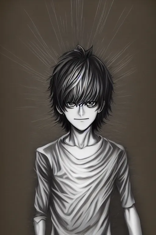 Image similar to light yagami, god of the new world, highly detailed, digital art, sharp focus, trending on art station, death note