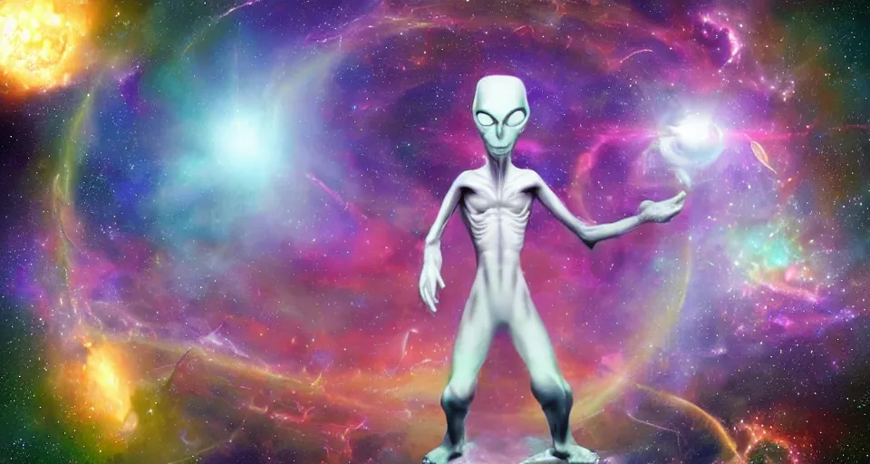 Image similar to inter dimensional alien from the far future, travelling across the stars, cosmos, galaxy