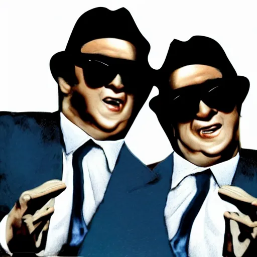 Image similar to the blues brothers as conjoined twins