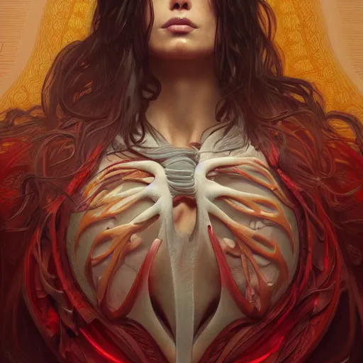 Image similar to cardiac anatomy, cardiac, anatomically correct, highly detailed digital painting, artstation, smooth, sharp focus, illustration, art by art germ and greg rutkowski and alphonse mucha