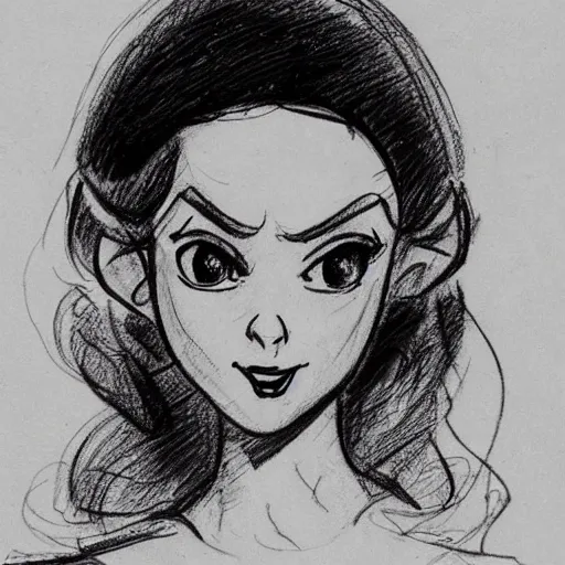 Image similar to milt kahl sketch of princess padme from star wars episode 3 with hair tendrils