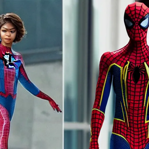 Prompt: Zendaya as spiderman without mask