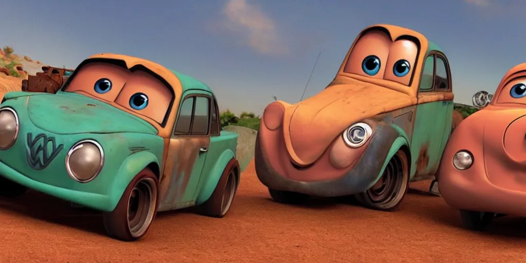 Image similar to mater from pixar cars is a volkswagen jetta