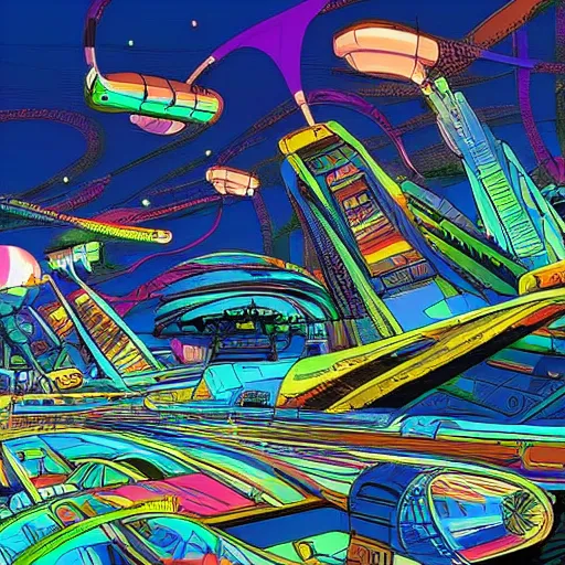 Prompt: a vibrant science fiction landscape from'the very pulse of the machine'by polygon pictures, highly detailed, manga - style, cel - shaded, digitally enhanced.