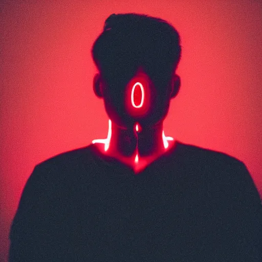 Image similar to a man with red glowing eyes