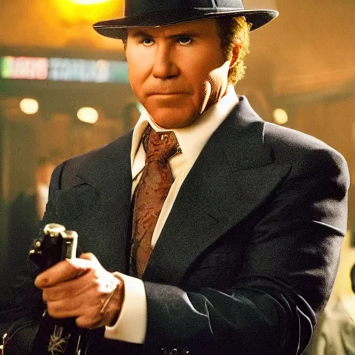 close - up of will ferrell as a mafia boss in a movie | Stable Diffusion