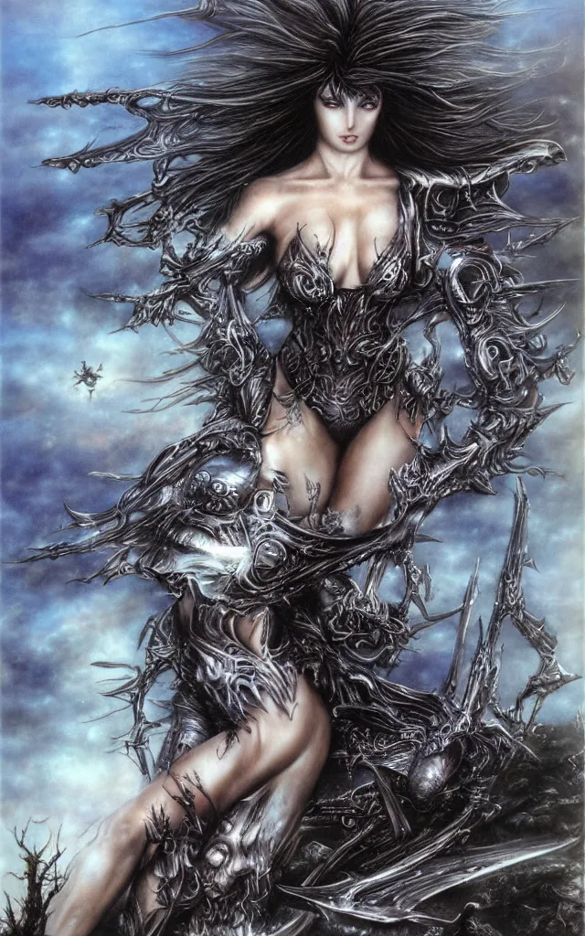 Prompt: sky heavy metal airbrush fantasy 80s by luis royo, masterpiece