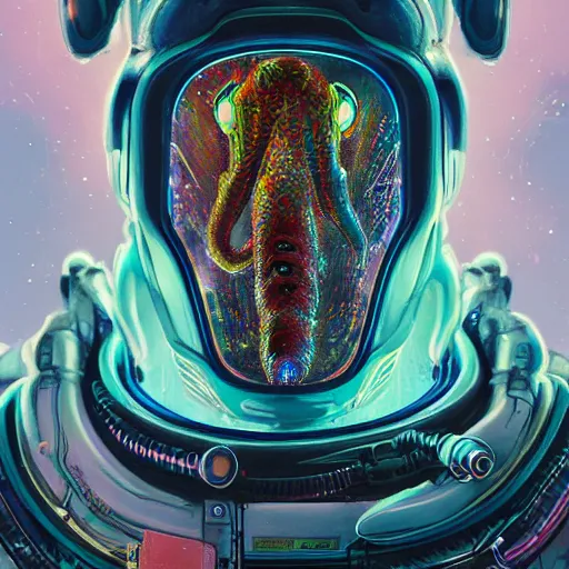 Image similar to portrait of a squid monster astronaut. full body portrait, intricate abstract. cyberpunk, intricate artwork. neon eyes, by Tooth Wu, wlop, beeple. octane render, trending on artstation, greg rutkowski very coherent symmetrical artwork. cinematic, hyper realism, high detail, octane render, 8k, minimalistic, hyperrealistic surrealism, award winning masterpiece with incredible details, a surreal vaporwave liminal space, highly detailed, trending on ArtStation