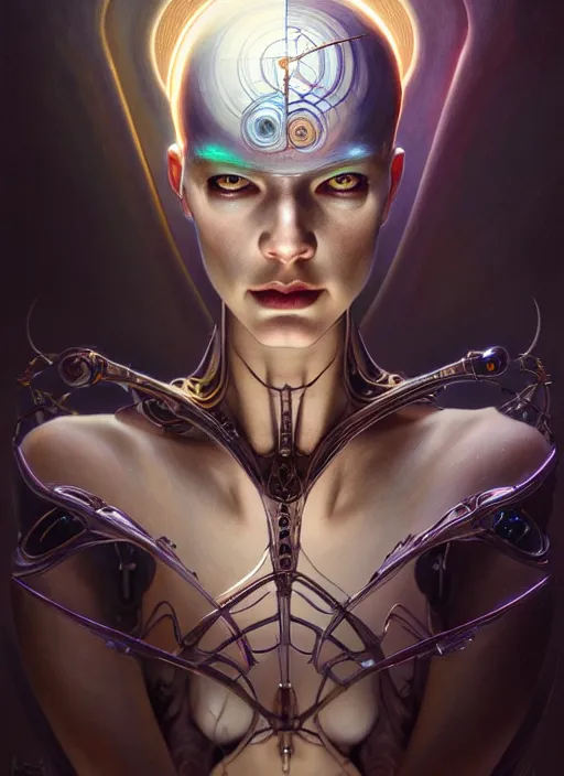 Image similar to cyborg telepath, diffuse lighting, fantasy, intricate, elegant, highly detailed, lifelike, photorealistic, digital painting, artstation, illustration, concept art, smooth, sharp focus, art by John Collier and Albert Aublet and James jean and Brian froud and ross tran and Artem Demura and Alphonse Mucha