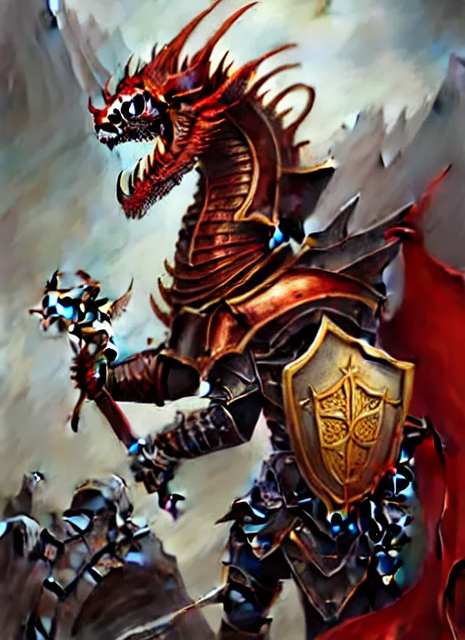 Image similar to a _ fantasy _ style _ portrait _ painting _ of paladin knight with shield fighting a red dragon, oil _ painting _ unreal _ 5 _ daz. _ rpg _ portrait _ extremely _ detailed _ artgerm _ greg _ rutkowski _ greg