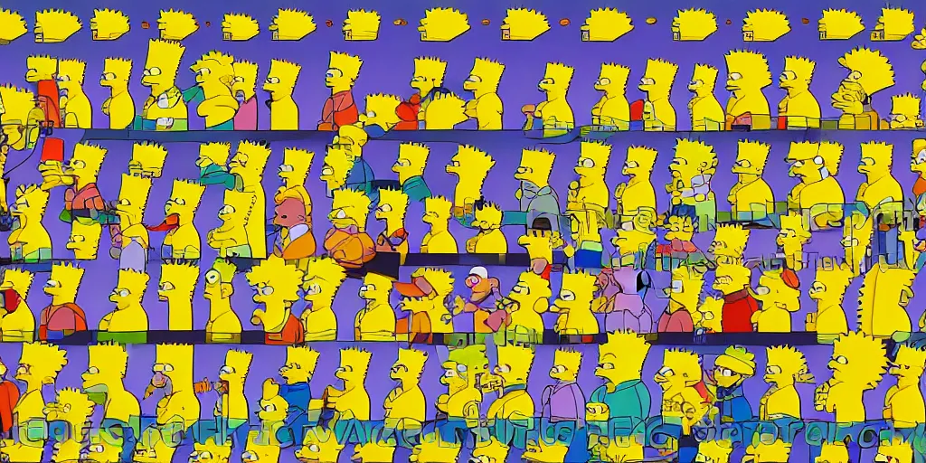Image similar to the simpsons drawn in the style of escher, stairs, Tessellation