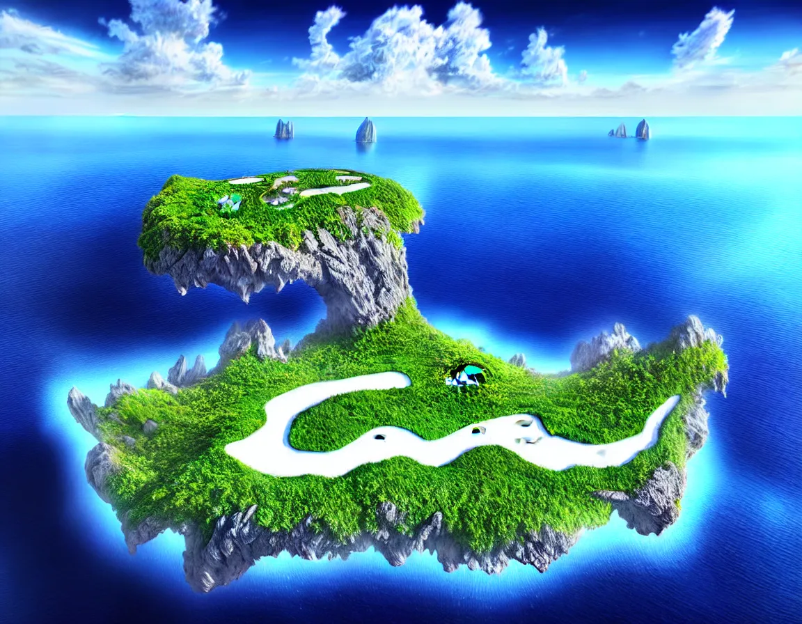 Prompt: ultra realistic illustration of magical island floating in the sky, hd, hdr, low angle camera view, cinematic 8 k, ultra detailed, high resolution, smooth, sharp focus, illustration, art by stanisław wyspianski