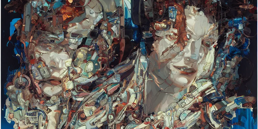 Image similar to gigantic oil painting art by james jean and katsuhiro otomo and moebius, inspired by ghost in the shell anime, smooth face feature, intricate oil painting, high detail illustration, sharp high detail, manga and anime 1 9 9 9