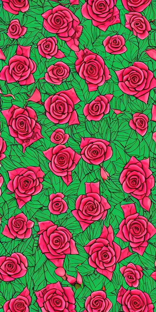 Image similar to seamless pattern of beautiful roses with leaves and throns, colourful, symmetrical, repeating 35mm photography