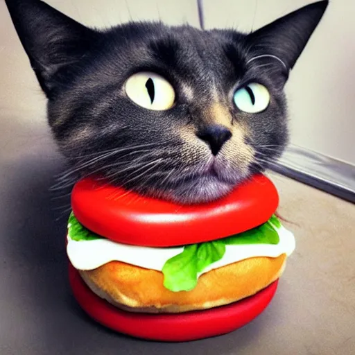 Image similar to cat, but it is a hamburger