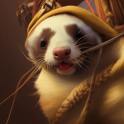 Prompt: A ferret is Jack Sparrow, hyperdetailed, artstation, cgsociety, 8k