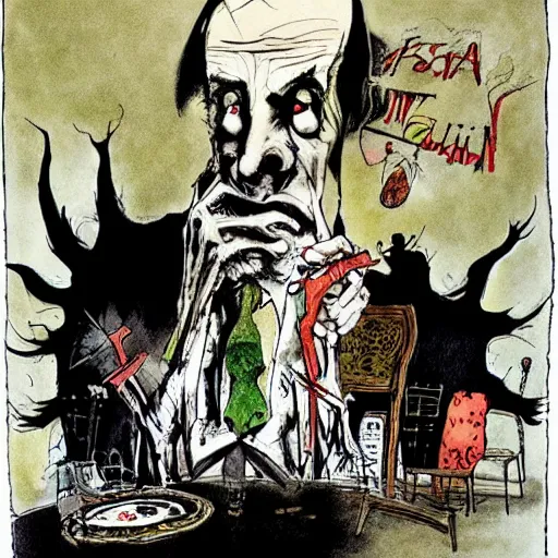 Image similar to faustian bargain, art by ralph steadman