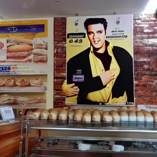 Image similar to Elvis at wholegrain bakery Aldinga hyper realistic, high octane