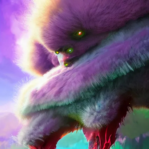 Image similar to colossal fluffy micro organism, fantasy, vivid colors, sharp focus, digital art, hyper - realistic, 4 k, unreal engine, highly detailed, hd, dramatic lighting by brom, trending on artstation, cinematic