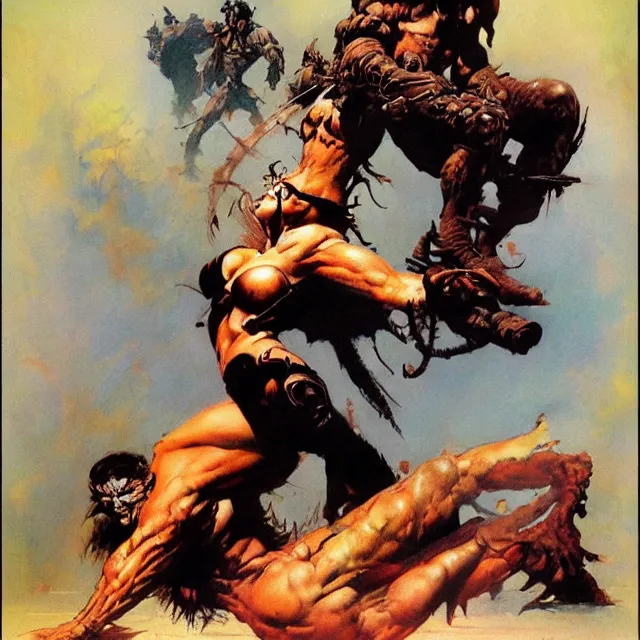 Prompt: artwork by frank frazetta