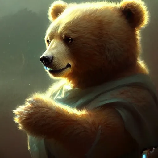 Image similar to cute cartoon bear, sharp focus, illustration, highly detailed, digital painting, concept art, matte, art by wlop and artgerm and greg rutkowski and alphonse mucha, masterpiece