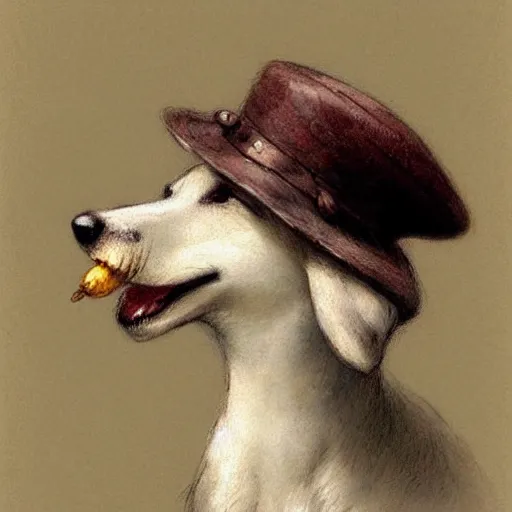 Image similar to ( ( ( ( ( dog with a hat eating ice cream!!!. muted colors. ) ) ) ) ) by jean - baptiste monge!!!!!!!!!!!!!!!!!!!!!!!!!!!