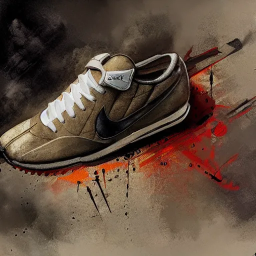 Image similar to hitler advertises nike sneakers, hyperrealism, sharp focus, 4 k resolution, ultra detailed, style of ron cobb, adolf hiremy - hirschl, syd mead, ismail inceoglu, rene margitte