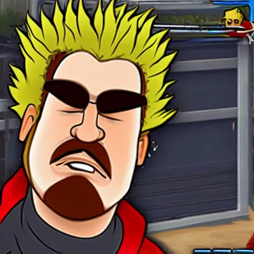 Prompt: an in-game Screenshot of Guy Fieri as a character in Team Fortress 2 (2007)