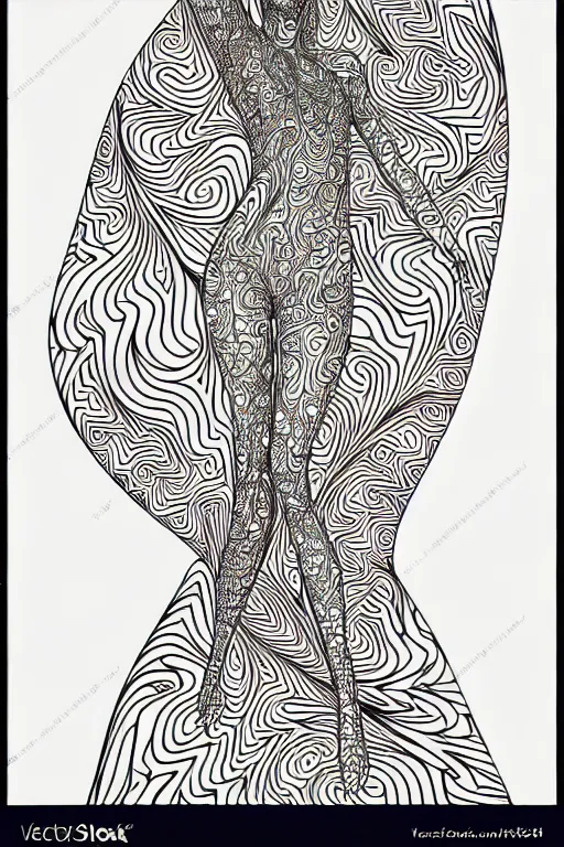 Image similar to abstract women statue ornate luxury fractal color ink drawing line art colouring page, vector, margins, fine lines, centered