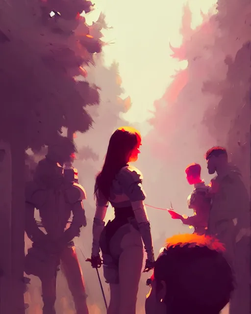 Image similar to hyper - realistic portrait of a knight in a music festival, digital painting, by atey ghailan, by greg rutkowski, by greg tocchini, by james gilleard, by joe fenton, by kaethe butcher, sharp focus