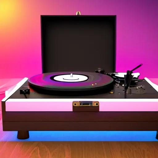 Prompt: a 3 d render of a vaporwave turntable, realistic, octane render, unreal engine, 8 k