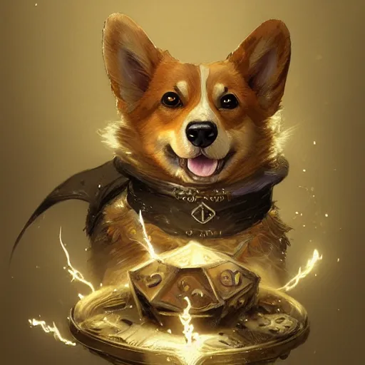 Prompt: highly detailed digital illustration of a corgi thaumaturgist, d & d character art, fantasy, intricate, magical, arcane, glowing, greg rutkowski, trending on artstation