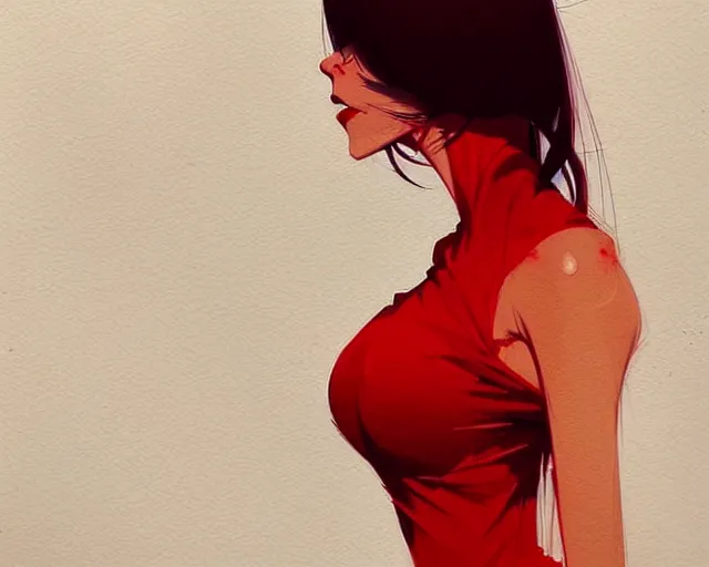 Prompt: a ultradetailed beautiful panting of a stylish woman wearing a red dress, by conrad roset, greg rutkowski and makoto shinkai, trending on artstation