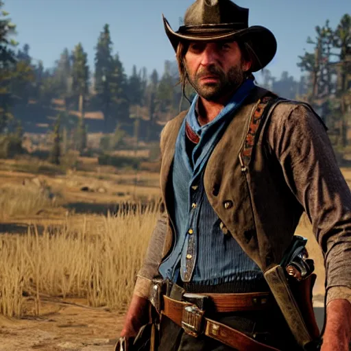 Image similar to raph fiennes stars as sadie adler in the playstation 4 video game red dead redemption 2, high quality screenshot