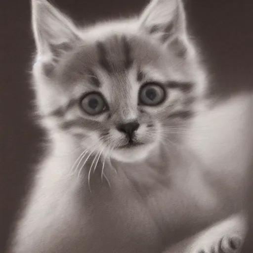 Image similar to a pencil drawing of a kitten, by paul cadden