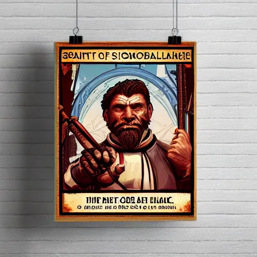 Prompt: saint homo neanderthalis portrait poster with book of science on his right hand, gta chinatown wars art style, bioshock infinite art style, hyperrealistic, two colors, paper border, 4 k, remove duplicate content, justify contents center.